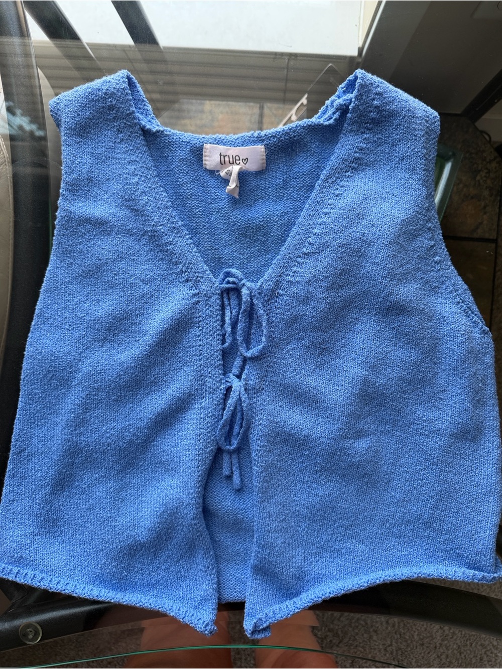 Blue Knit Tie-Front Tank